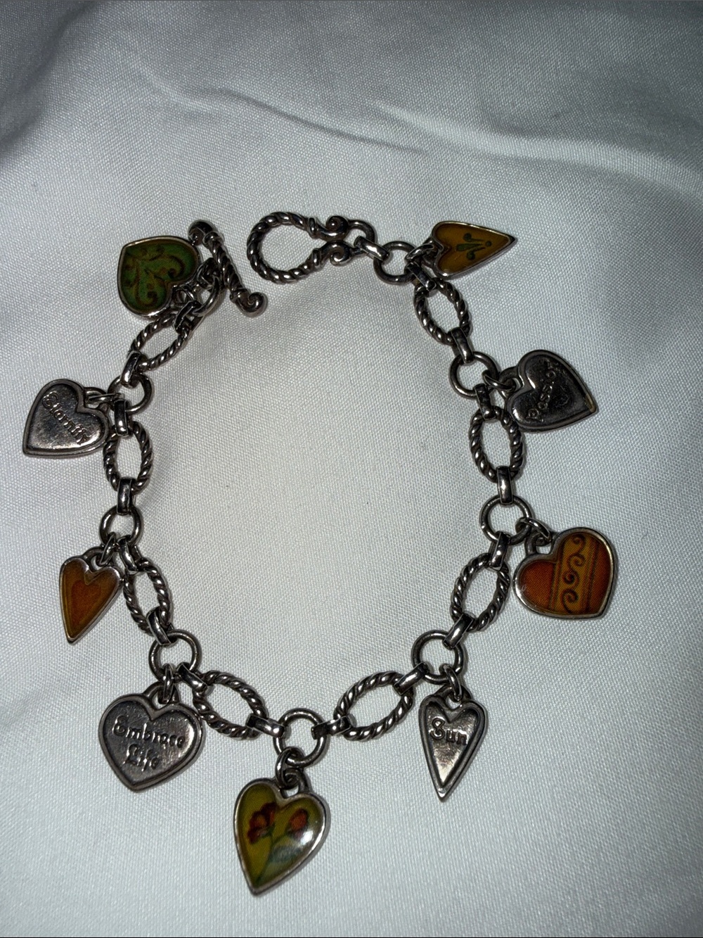 BRIGHTON Heart Charm Bracelet in Silver and Enamel